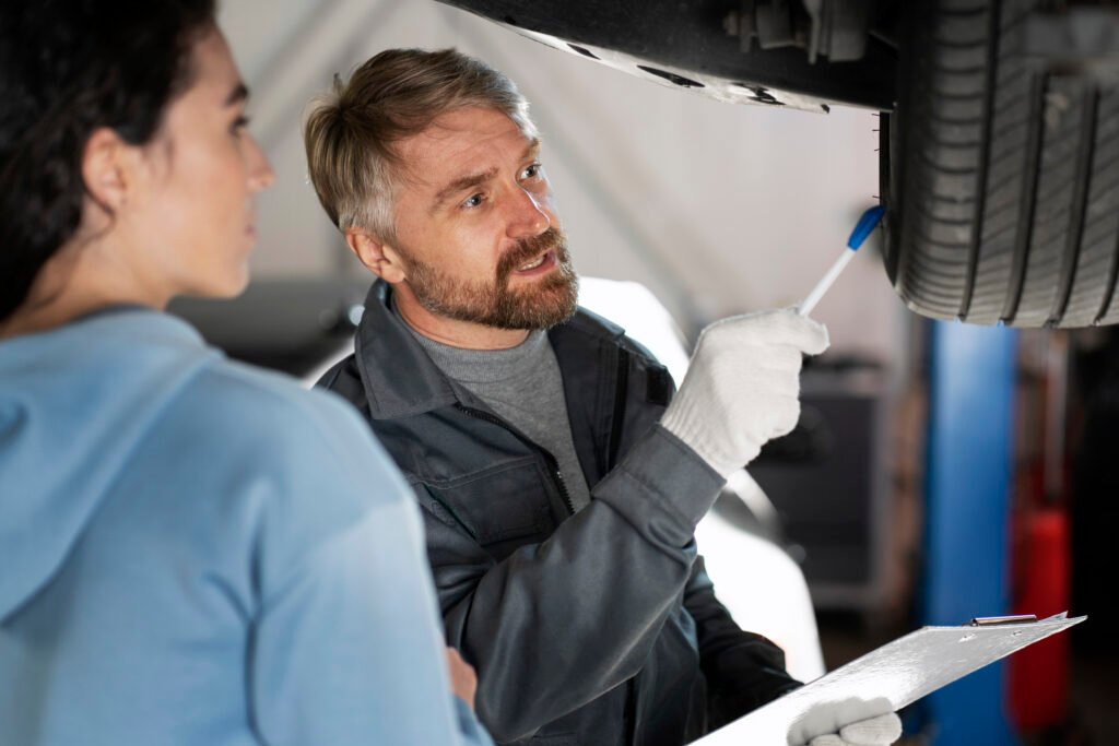 medium shot man checking car